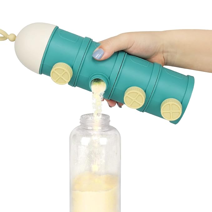 Accmor Formula Dispenser On The Go, 4 Layers Stackable Formula Container to Go, Non-Spill Portable Milk Powder Baby & Kids Snack Container, Green