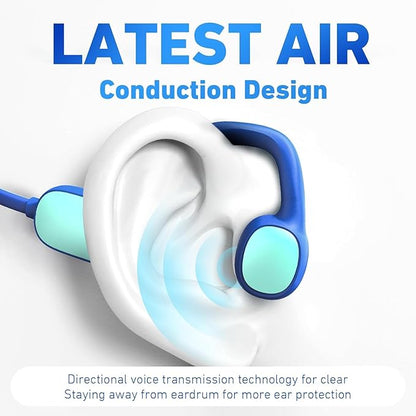 Kids Headphones, Bluetooth 5.2 Air Conduction Open Ear Headphones, 85dB Volume Limiting, Blue Pink