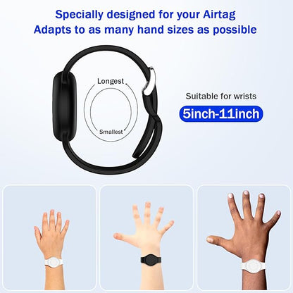 R-fun Waterproof for Air Tag Bracelets [2 Pack] Compatible with Apple Air Tag Finders with Soft Silicone,Anti Lost GPS Item Finders Case Cover,Black/White