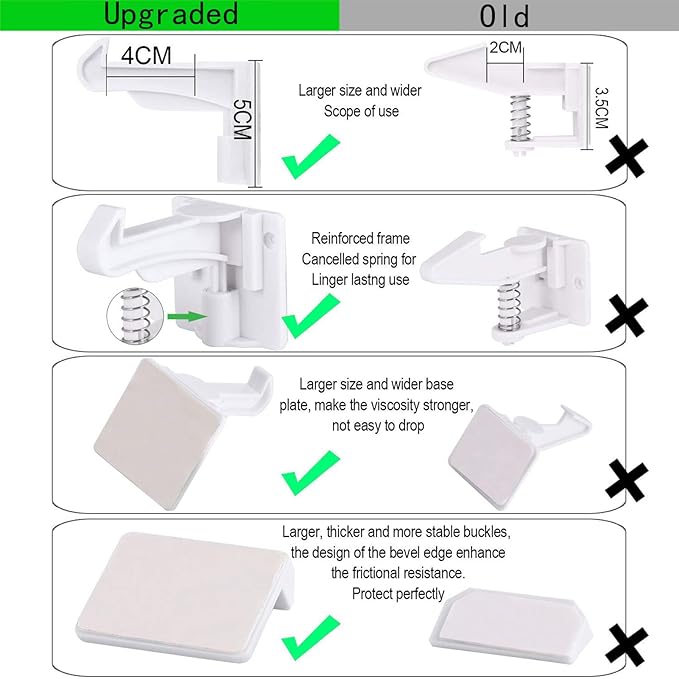 6 Pack Upgraded Invisible Baby Proofing Cabinet Latch Locks - Buumook Children Proof Cupboard Drawers Latches - Adhesive Easy Installation