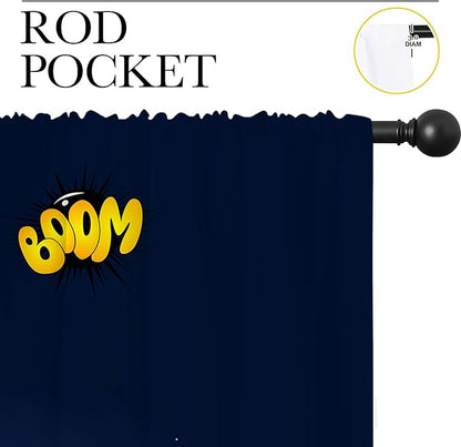 Superhero Rod Pocket Blackout Curtains for Boy Girl Bedroom, Cartoon Skyline Buildings Cityscape Thermal Insulated Home Window Drapes for Living Room Darkening, 55x63 inch