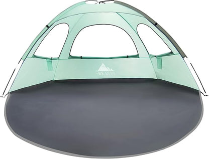 NXONE Beach Tent Sun Shade Shelter for 3/4/6 Person Person with UV Protection, Extended Floor, 3 Mesh Roll Up Windows & 8.0/8.5mm Fiberglass Rods丨Carry Bag Included