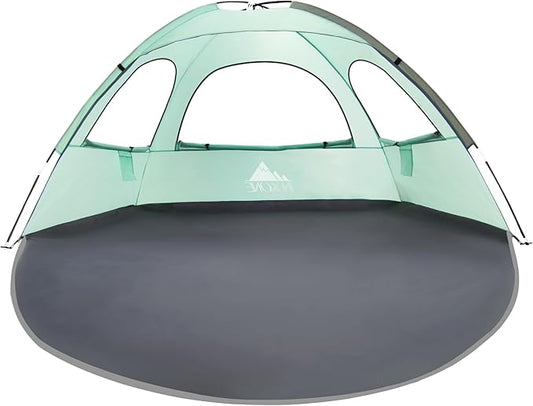 NXONE Beach Tent Sun Shade Shelter for 3/4/6 Person Person with UV Protection, Extended Floor, 3 Mesh Roll Up Windows & 8.0/8.5mm Fiberglass Rods丨Carry Bag Included