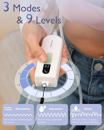 Hands Free Breast Pump K3,Portable Breastfeeding Pumps with Modes & 9 Levels,3 Fine-Tuned Rhythms,Leak-Proof & Low Noise Double Seal Flange 15-24mm