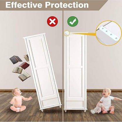 Anti Tip Furniture Anchors for Baby Pet Proofing,Furniture Wall Anchor Furniture Dresser Bookshelf Falling Prevention Device for Children (White)
