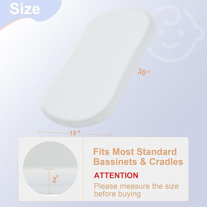 NeoBorn Baby Bassinet Mattress Pad, 30" x 18" Dual Sided Comfort Gel Memory Foam Mattress with Removable Soft Tencel Cover Fit for Halo Bassinest Swivel/Flex/Glide/Premiere/Luxe Series Sleeper