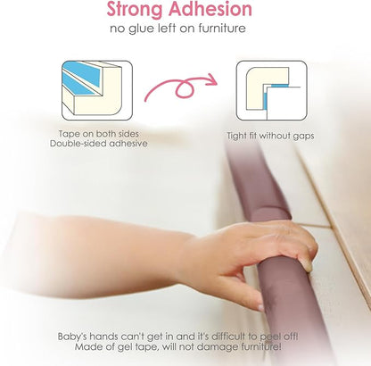 Baby Proofing Corners and Edges Protector Guards (16.5FT Edge +8 Corners), Soft Rubber Foam Edge Protector with Removable Double Sided Tapes, Furniture Table Bumper Guard for Baby Safety-Brown