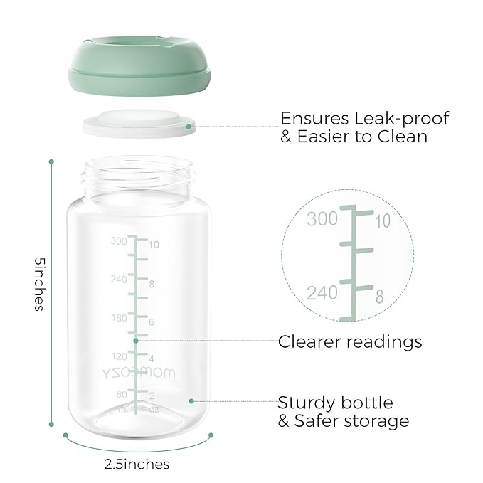 Momcozy Natural Baby Bottle, 10oz Wide-Neck Breast Milk Container, Breastmilk Storage Bottle for Fridge & Momcozy Breast Milk Cooler, BPA Free Milk Collection Bottles, Breastfeeding Essential, 4PCS