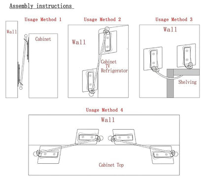 Furniture Anchors 4 Pairs No Drill Heavy Duty Anchors Fridge Lock Adjustable Self-Adhesive Safety Anti Tip Straps for Baby Proofing 220lbs Tension Earthquake Resistant Metal Straps Prevent Falling