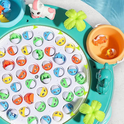 Fishing Game Toy Set, Kids Play Table w/Rotating Board, 45 Fishes & 4 Fishing Poles, Gifts for Children, Boys & Girls Aged 3 4 5 6+ (Upgraded Ver.)