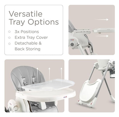 KÜB 3-in-1 Foldable Baby High Chair | Multifunctional Infant High Chairs for Babies and Toddlers | Removable Seat & Tray Easy Clean | 7 Height & 4 Recline Adjustable | 2 Locking Wheels (Grey)