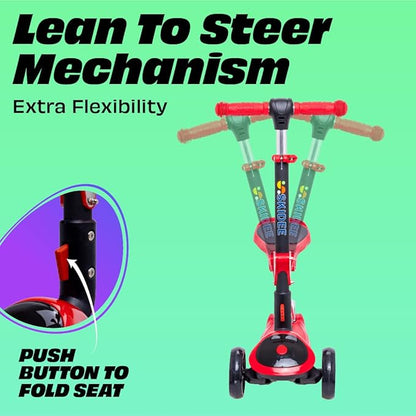 SKIDEE Kick Scooters for Kids Ages 3-5, Adjustable Height Foldable Scooter with Removable Seat, 3 LED Light Wheels, Rear Brake, Wide Standing Board, Suitable Up to 12 Year Old Boys/Girls