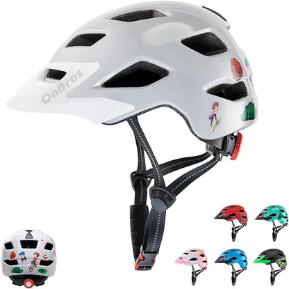 OnBros Kids Bike Helmet - Bike Helmets for 5-14 Boys or Girls with Visor, Children Bicycle Helmet for Skateboard Mountain Scooter Road Cycling, Lightweight and Adjustable 50-57CM