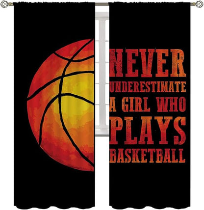 Red Basketball Blackout Curtains for Boy Girl Room Darkening Decor,Sport Theme and Motto Dark Background Bedroom Living Room Home Rod Pocket Thermal Insulated Window Curtain/Drapes Panel,72x63 Inch…