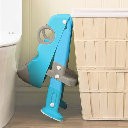 Potty Training Seat with Ladder for Toddler and Kids,Wiifo Sturdy Potty Ladder with Soft Cushion and Splash Guard for Boys and Girls,Foldable Child Toilet Training Seat(Grey Blue)