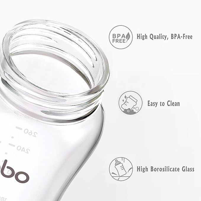 YOHKOH Natural Glass Baby Bottle with Natural Response Nipple, Newborn Anti-Colic Baby Bottles, Wide Neck Mushroom Cap Baby Bottle, Clear (8.8oz (Pack of 4), Multicolour)