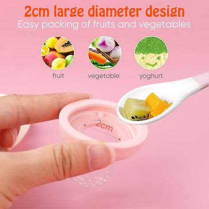 Baby Solids/Frozen Fruit Feeder Pacifier, Infant Teether Toy 4M+, BPA-Free Silicone Pouch & Nipple, Safely Introduce Solids, Teething Relief, 2-Pack (Pig Lulu - Blue Pink, S/M/L)