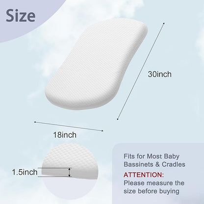 Lisara Baby Bassinet Mattress, 30 x 18 Dual Sided Gel Memory Foam Bassinet Mattress with Waterproof, Removable, Ice Silk Cover, Fit for Halo Bassinest, Swivel/Flex/Glide/Premiere/Luxe Series Sleeper