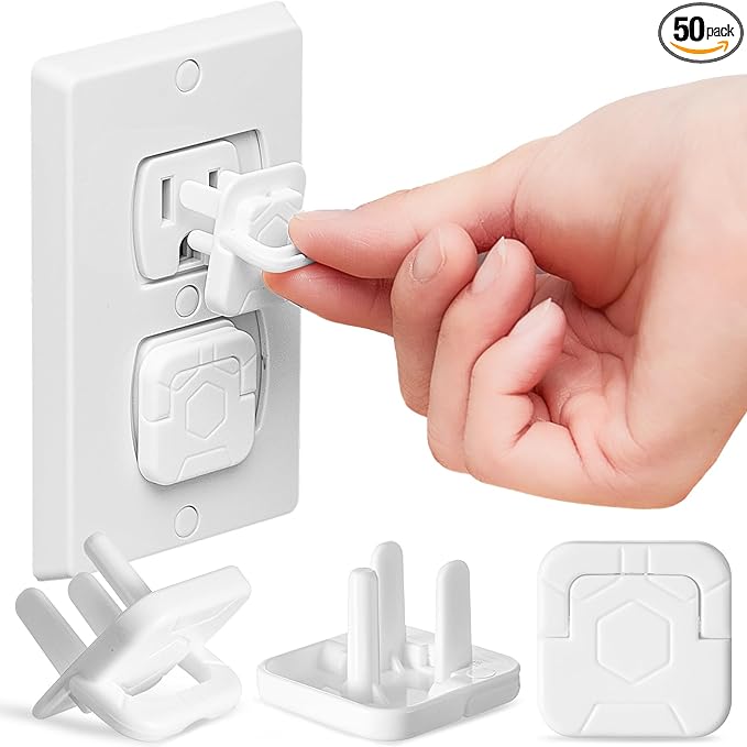 Thyle 50 Pcs Outlet Covers Protectors Plug Bulk Child Baby Proofing Proof for US 3-prong Electrical Outlets Easy Install Socket Sturdy Safe Secure Baby Proofing Kit for Home Office