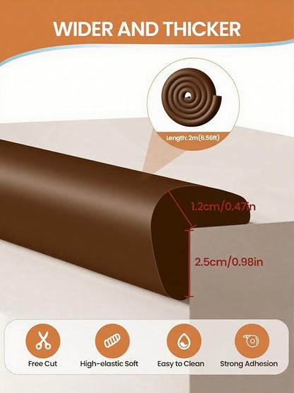 Baby Proof Edge Corner Protector, 6.56FT 0.47''Th L-Shape Furniture Corner & Edge Safety Bumpers with 6 Corners, Pre-Taped, Soft NBR Rubber Foam Desk Edge Cushion Wall Corner Protector（Coffee）