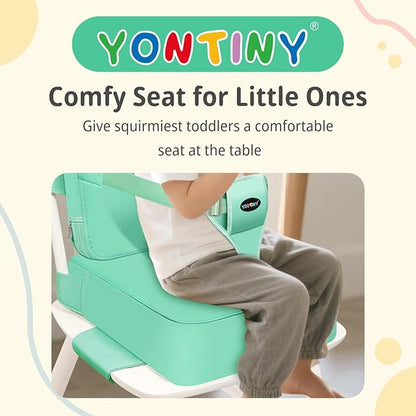 Toddler Booster Seat for Kitchen Chair, 2-in-1 Dining Table Booster Seat with Backrest & Adjustable Straps – Easy-Clean, PU Portable Toddler Eating Travel Increasing Cushion-Green