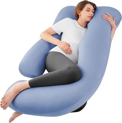 Sasttie Pregnancy Pillows for Sleeping, Jumbo U Shaped Cooling Full Body Pillow with Removable Cover, Pregnant Women Must Haves, Maternity Essential, Blue