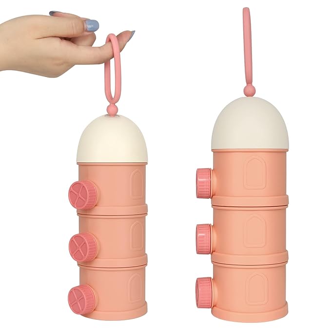 Accmor Formula Dispenser On The Go, 3 Layers Stackable Formula Container to Go, Non-Spill Portable Milk Powder Baby & Kids Snack Container, Pink