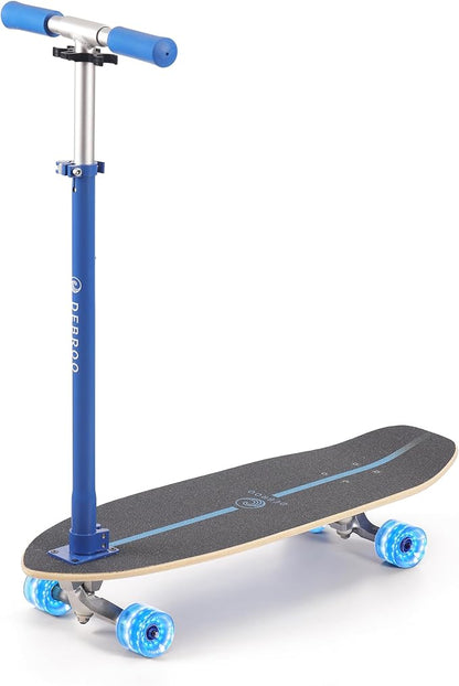2-in-1 Kids Skateboard & Lean-to-Steer Scooter with Detachable Handlebar, LED Light-Up Wheels, Adjustable Height – Beginner Surf Skateboard for Ages 3+