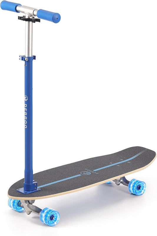2-in-1 Kids Skateboard & Lean-to-Steer Scooter with Detachable Handlebar, LED Light-Up Wheels, Adjustable Height – Beginner Surf Skateboard for Ages 3+