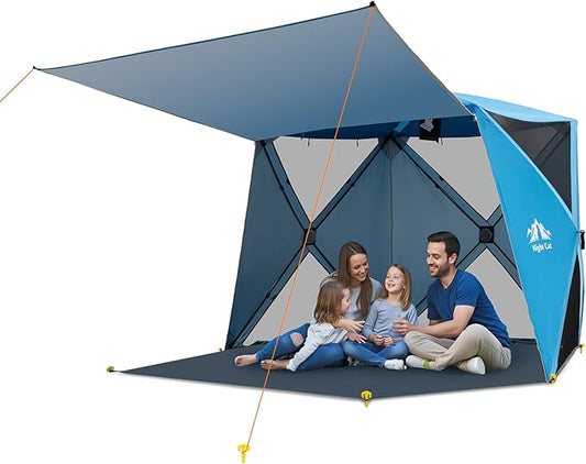 Night Cat Pop-up Beach Tent: 3 4 Persons Beach Shelter with Canopy and Footprint, UPF 50+ UV Protection Backyard Camping Outdoor Canopy Poles Not Included