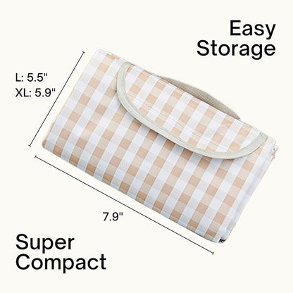 Cute Gingham Picnic Blanket, Waterproof Foldable, in Large 80x60in and Extra Large 80x80in, Portable Compact Beach Blanket, Oversized XL Outdoor Mat (Tan, X-Large)