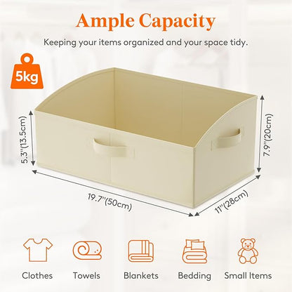 Lifewit Storage Baskets for Shelves, 6 Packs Non-woven Fabric Trapezoid Closet Organizer Bins with Handles, Foldable Clothing Containers Box for Clothes, Toy, Towel, Book, DVD, Hats, Large-Beige