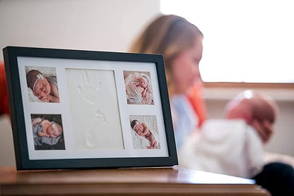 Baby Hand and Footprint Kit - Newborn Keepsake Picture Frame, Inkless Foot & Handprint Clay Mold - Baby Registry, New Mom Baby Shower, Gender Reveal Gift, Personalized Boy or Girl Nursery Photo Prints (Large, Black)