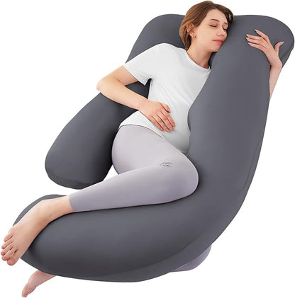 Sasttie Pregnancy Pillows for Sleeping, U Shaped Cooling Full Body Pillow with Removable Cover, Pregnant Women Must Haves, Maternity Essential, Dark Grey