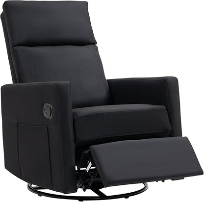 Swivel Rocker Recliner Chairs Set of 2, Upholstered Fabric Nursery Rocking Glider Chair with Adjustable Backrest and Footrest, Lay Flat Recliner Single Lazy Sofa for Living Room(Black)