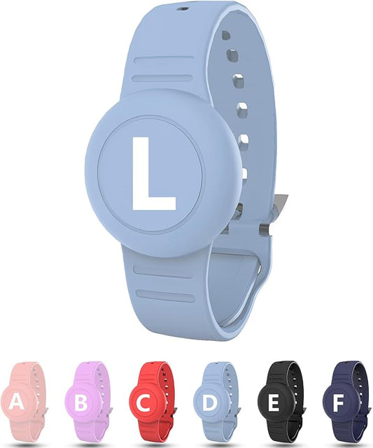 Waterproof Bracelet for AirTag Kids, Personalized Initial Letter Hidden Holder Compatible with Air Tag, Silicone Case for Airtag Adjustable Anti-Lost GPS Tracker for Toddler Child Elder, L