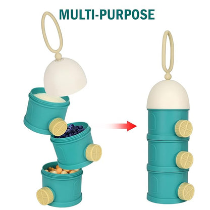 Accmor Formula Dispenser On The Go, 3 Layers Stackable Formula Container to Go, Non-Spill Portable Milk Powder Baby & Kids Snack Containerr, Green