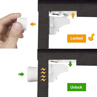 Vmaisi Adhesive Magnetic Locks for Cabinets & Drawers (24 Pack and 4 Keys + Cradle)