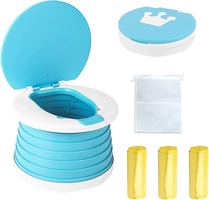 Travel Potty for Toddler, Portable and Foldable Toilet, Apply to Seat Emergency Toilet for Car, Camping, Outdoor, Indoor (blue, small)