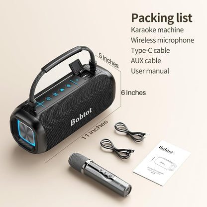 Portable Karaoke Machine, Bluetooth Speaker with Microphone, Three Echo Levels, Indoor and Outdoor Modes, IPX6, BT 5.3, Supports AUX, TF, USB