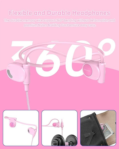 Kids Headphones, Wired Air Conduction Open Ear Headphones, 85dB Volume Limiting-Blue, Pink