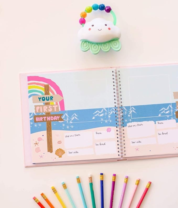 Lucy Darling Little Beach Babe Baby Memory Book – First 5 Years Journal & Photo Album, Baby Girl Keepsake, Unique Scrapbook Album, Mom Gift