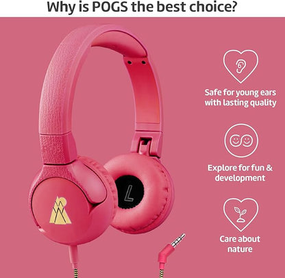 POGS Kids Wired Headphones | The Elephant 2 | Adjustable, Durable Headphones for Kids 3+ | Limited to 85 dB, Microphone | On-Ear | Music-Sharing Function Safe 3.5mm Audio Cable (3.2ft) (rPink)