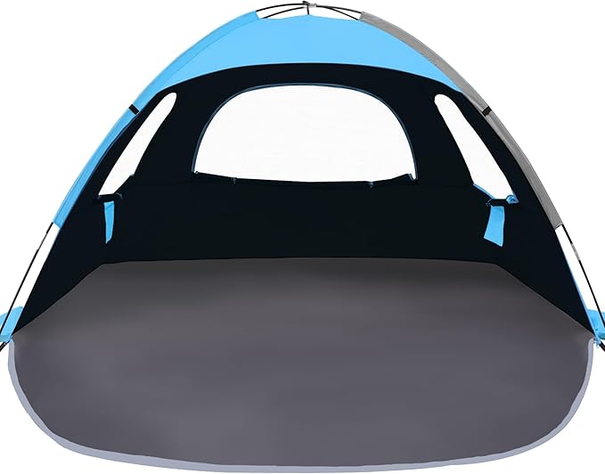 NXONE Beach Tent Sun Shade Shelter for 3/4/6 Person Person with UV Protection, Extended Floor, 3 Mesh Roll Up Windows & 8.0/8.5mm Fiberglass Rods丨Carry Bag Included