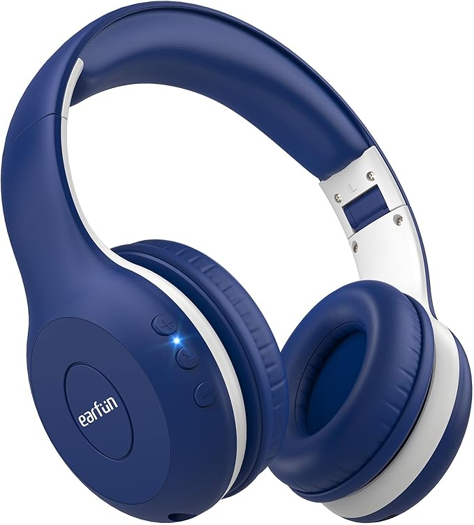 EarFun K2 Kids Bluetooth Headphones, Kids Headphones with Volume Limited, 40H Playtime, Built-in Mic, Stereo Sound, Foldable Over-Ear Headphone for School/Travel/iPad/Tablet, Blue
