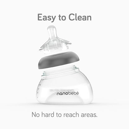 Nanobebe Breastmilk Bottle, Breastfeeding Newborn Breast Like, Anti Colic, Perfect Latch, Preserves Breast Milk nutrients, Twin-Pack Grey