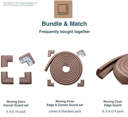 Roving Cove HeftyFit Edge Corner Protector Baby Proofing (Large 15ft Edge 4 Corners), Heavy-Duty, Soft NBR Rubber Foam, Furniture Fireplace Safety Bumper Guard, 3M Adhesive, Coffee Brown