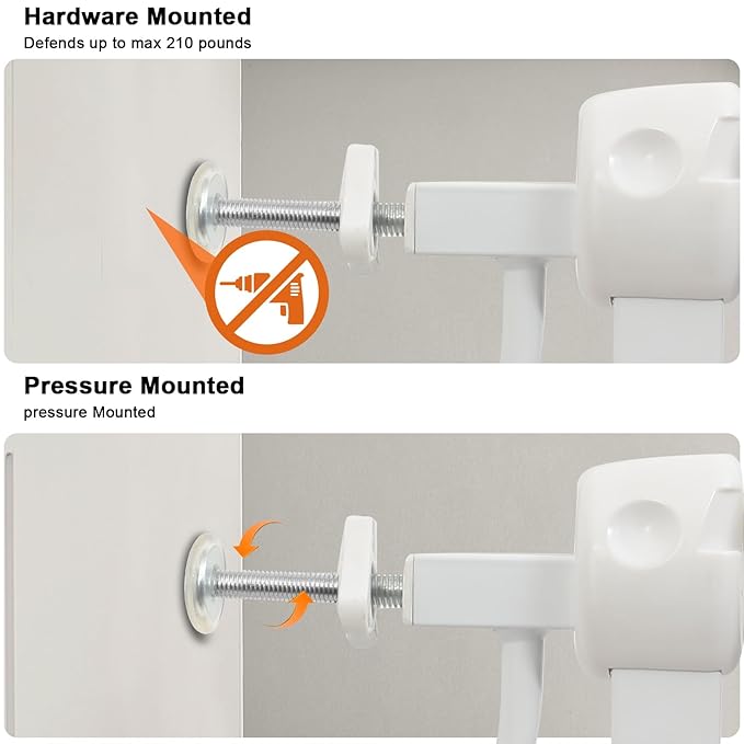 Narrow Baby Gates for Stairs Doorways Auto Close Tension White Metal Child Pet Safety Gates with Pressure Mount 29-34 Inch Wide