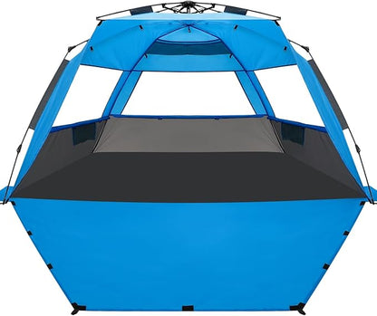 WhiteFang Deluxe Pop Up Beach Tent Sun Shade Shelter for 3-4/5-6 Person, UV Protection, Extendable Floor with 3 Ventilating Windows Plus Carrying Bag, Stakes, and Guy Lines