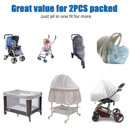 Mosquito Net for Stroller - Grey Sun Shade Protection Infant Stroller Mosquito Net and Car Seat - 2Pack Portable Bug Netting (Grey)